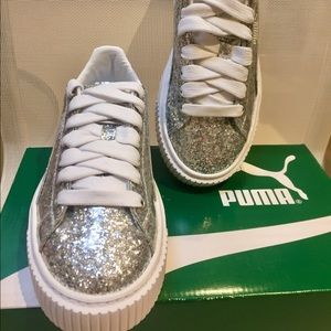 NEW PUMA BASKET PLATFORM SILVER SNEAKERS US 6.5